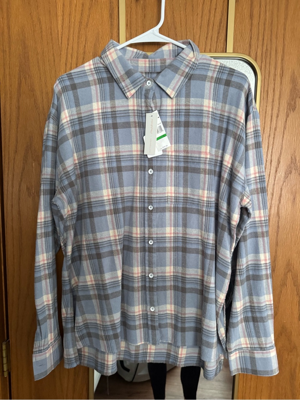 Women’s Plaid Button-Down Shirt in Blue, Gray & Cream
